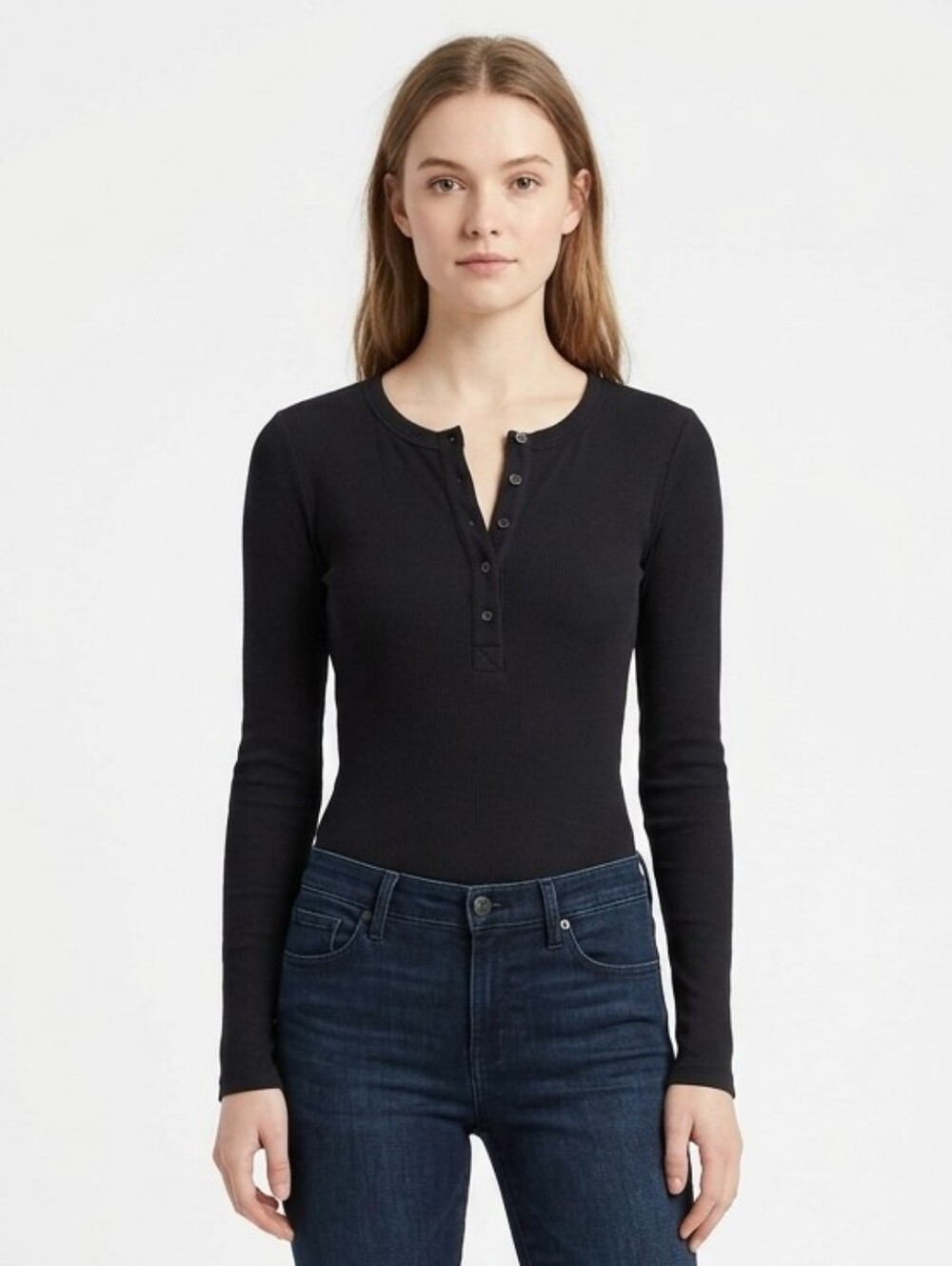 J. Crew Black Ribbed Henley Long Sleeve Bodsuit XXS Preppy Everyday